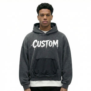 Sudadera con Capucha para Hombre, Estilo Vintage, Lavado Ácido, Efecto Desgastado, Felpa de Algodón, Detalles Rotos - Product Image 2