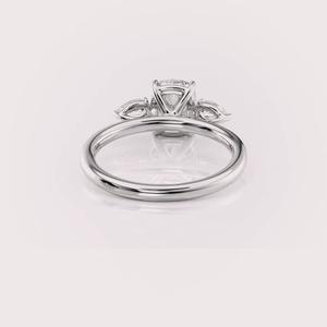 IGI Certified Cushion Cut Lab Grown Diamond Three Stone Engagement & Anniversary <b>Ring</b> Solid 925 Sterling Silver Pear Side Stone - Product Image 5