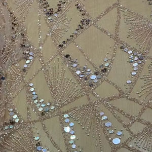 Tissu en dentelle perlée or rose de luxe, vente en gros, travail manuel lourd, tulle à sequins pour robe de mariée, robe de soirée - Product Image 1