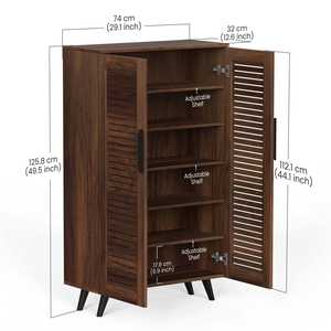 Meuble à chaussures Carlem à 2 portes, design haut, 6 étagères fermées, organiseur pour 24 paires de pantoufles ou de chaussures - Product Image 6