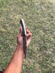 Couteau de chasse à lame fixe avec manche en bois, lame à pointe tombante, bord dentelé, acier inoxydable, étui en cuir, OEM, lot de 2 - Product Image 5