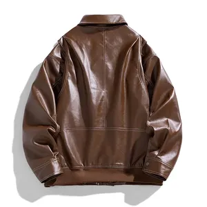 Veste en cuir PU marron pour homme GURUNA-Z-INDUSTRY, col zippé, coupe classique, vêtement d'extérieur décontracté pour l'automne, fermeture éclair, style vintage - Product Image 2