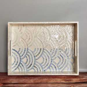Aesthetic Mother Pearl Inlay Soft Blue Fish Pattern Rectangular Wooden Base Handmade Modern Luxury Design <b>Storage</b> <b>Tray</b> - Product Image 6