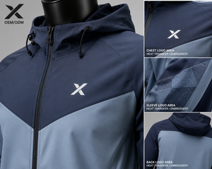Coupe-vent à capuche pour homme X Sports City, kits d'équipe, style sportif color block en polyester, vêtement d'automne, fermeture éclair, respirant, OEM - Product Image 4