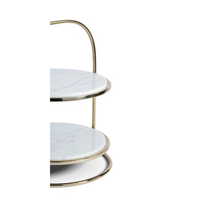 Luxurious Two-Tier <b>Cake</b> <b>Stand</b> Featuring White <b>Marble</b> Round Trays Sleek Gold Metal Frame And An Arching Handle, For Serving - Product Image 5