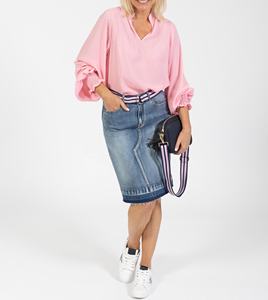 Blusa Sexy para Mujer, Cuello Alto, Manga Raglán, Botones, Puños Elásticos, Transpirable, Antiarrugas, Ecológica, Casual, Verano, Rosa - Product Image 5