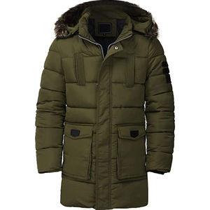 <b>Men</b> Plus Size <b>Long</b> Hooded Puffer Parka Jacket Fur Trim Olive Green Windproof Casual Winter <b>Coat</b> Canvas Polyester Wadding - Product Image 4