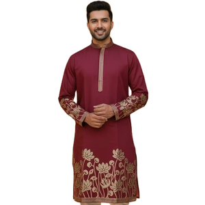 Embroidery foil in gold work celebrity <b>silk</b> Quick Dry Regular Fit Formal <b>Kurta</b> Pajama Set for Men's Wedding and Party Season - Product Image 1