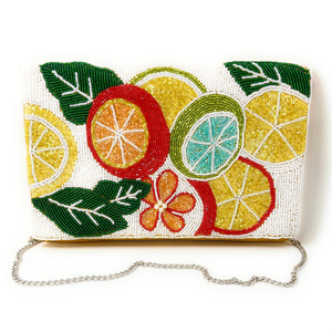 Bolso Bandolera Rectangular Tipo Sobre con Cuentas Hechas a Mano, Diseño de Frutas Cítricas, con Cadena Plateada, Ligero, para Bodas/Eventos Nocturnos - Product Image 3