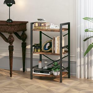 Modern 3-Tier Industrial Metal Etagere <b>Bookcase</b> Rustic <b>Small</b> Bookshelf Storage Organizer for Living Room or Bedroom - Product Image 4