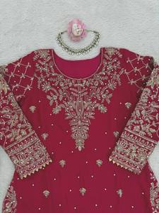 ชุดสูทจับจีบแบบธรรมชาติสำหรับนักออกแบบชุดปาร์ตี้พร้อมด้ายเย็บด้านบนทำงานและ salwar กับ duptta - Product Image 6