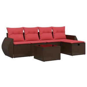Juego de sofás de patio de ratán sintético marrón de 6 piezas con cojines, elegante colección de muebles para exteriores - Product Image 2