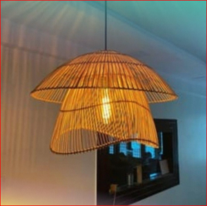 Lampe suspendue en rotin tressé à deux niveaux en forme de parapluie, éclairage LED chaleureux pour salle à manger - Product Image 1
