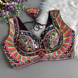 <b>Top</b> Quality <b>Italian</b> Silk with Real Mirror & Multi-Thread work & SweetHeart Neck & Padded Blouse Collection Supplier from India - Product Image 4