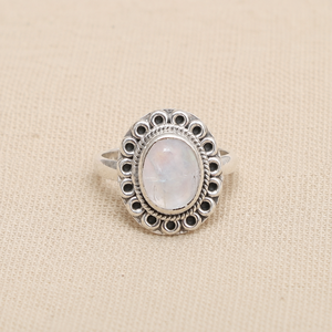 925 Sterling <b>Silver</b> Oval Rainbow Moonstone Bezel Set Vintage Boho Artisan <b>Statement</b> <b>Ring</b> Rose Gold & Yellow Gold Plated - Product Image 4