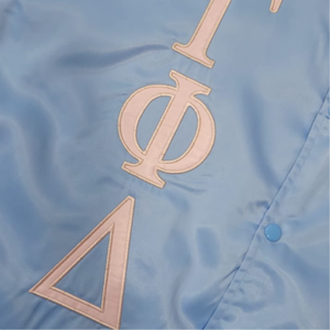 Blouson bomber pour femme, nouvelle conception, boutonné, décontracté, Gamma Phi Delta 1943, bas en tricot, doublure en satin matelassé, fabriqué par Hark Sports - Product Image 6
