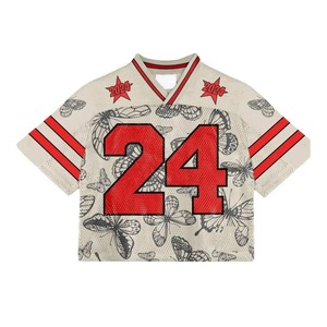 Camiseta de fútbol americano sin mangas unisex para adulto, cuello en V, de malla, sublimada, roja, personalizada 7v7, para fútbol flag, 2024 - Product Image 1