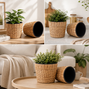 Maceta Tejida de Jacinto de Agua, Cesta para Plantas de Interior, Estilo Rústico, Color Natural, para Decoración del Hogar - Product Image 4