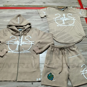 Custom Men's <b>3</b>-<b>Piece</b> Streetwear <b>Set</b> Oversized Hoodie T-Shirt and Shorts Tracksuit Wholesale Fitness Casual <b>Lounge</b> Wear - Product Image 1