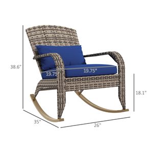 Sedia a dondolo da esterno in vimini con schienale alto e cuscino blu scuro per portico e balcone - Product Image 3