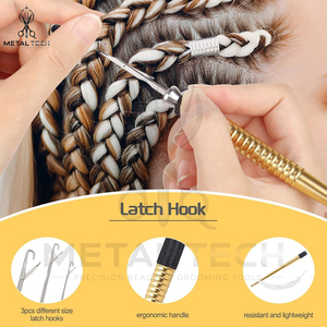Juego de herramientas profesionales para extensiones de cabello: Aguja de tracción con mango de latón dorado y gancho de bucle para tejido de cabello con microanillos - Product Image 5