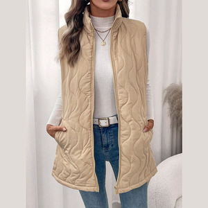 Gilet matelassé d'hiver kaki personnalisé pour femme, décontracté, avec fermeture éclair et rembourrage en coton, design bulle - Product Image 5