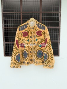 Floral Embroidered Cotton Jacket <b>Women's</b> Mandarin Collar Lantern Sleeve Boho Chic Spring <b>Coat</b> Full Sleeve Handmade Design - Product Image 2