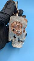 Colgante de Calavera 3D de Plata de Ley 925 Certificada, Joyería de Lujo Estilo Hip Hop con Moissanita Engastada en Garra, Bañado en Rodio/Oro, Grande y Pesado