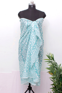 Cotton Floral <b>Sarong</b> Turquoise Beach <b>Wrap</b> Women Lightweight Summer Pareo Scarf. - Product Image 3