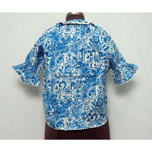 Blusa Casual de Oficina para Mujer, 100% Algodón, Manga 3/4, Cuello Redondo, Estampado Floral, Ecológica, Transpirable, Estilo Coreano e Inglés - Product Image 6