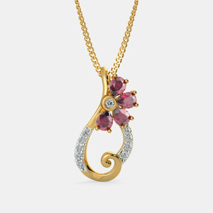 Yellow Gold <b>Ruby</b> Floral Swirl Lab Grown Diamond Pendant <b>Necklace</b> - Product Image 1