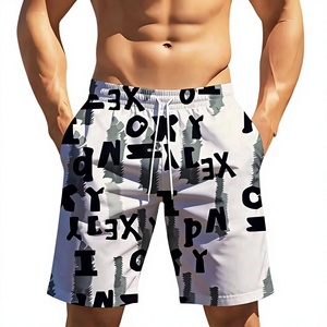 Men's White Blue Letter Print Double <b>Layer</b> Breathable Polyester/Cotton Board Shorts <b>Mid</b> Waist Drawstring Quick Dry Casual Swim - Product Image 2