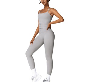 Ensemble 2 pièces de sport pour femme : Crop top sans manches col en V et short taille haute en Spandex/Coton, extensible et confortable pour le quotidien, vente en gros - Product Image 1