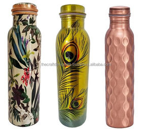 ขวดน้ำดื่มทองแดงสำหรับผู้ใหญ่พิมพ์ลายนูนและลายนูนด้วยค้อน3ดีไซน์ที่แตกต่างกันขวดน้ำดื่ม100% อายุรเวท - Product Image 6