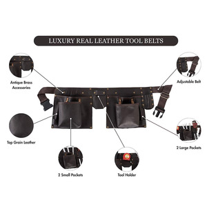 Ceinture porte-outils en cuir robuste pour électricien, avec pochettes organisées, supports sécurisés, coutures durables et taille ajustable - Product Image 3