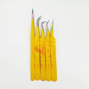 Pinzas de pestañas multipunta amarillas, el mejor agarre antideslizante de fibra de acero inoxidable, pestañas de 0,03mm, diseño de agarre de corazón, puntiagudo sostenible - Product Image 5