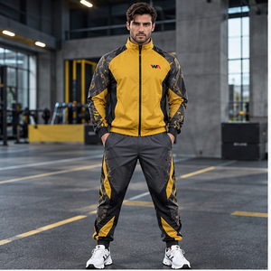 Chaqueta Deportiva Sublimada Personalizada para Hombre, Amarillo y Gris, con Cremallera Completa, Traje Deportivo para Calentamiento, Transpirable, Corte Regular, OEM - Product Image 1