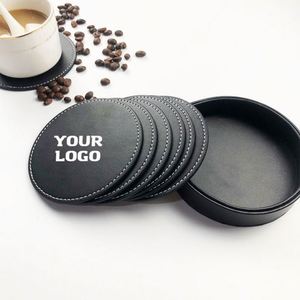 Hot Sale Genuine Leather Round Shape Tabletop Protection Drinks Whiskey <b>Coffee</b> Cup Coasters for Housewarming Custom Gifts - Product Image 1