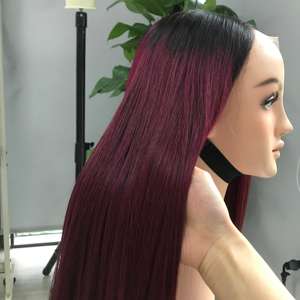 Ombre Wine <b>Color</b> Silky Straight Lace Front Wig Virgin Vietnamese Human <b>Hair</b> Extensions Full Cuticle Aligned - Product Image 5