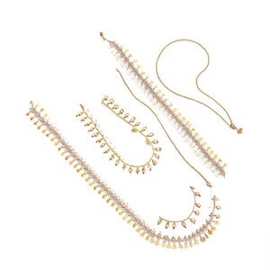 Kasumala Matte Semi Bridal Jewelry Set-Gold Plated American Diamond Pearl Coins Earring Set - Product Image 2