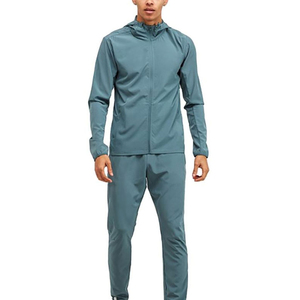 Nouvel ensemble de survêtement sportif pour homme, à capuche, manches longues, fermeture éclair, couleur unie, léger, en polyester, coupe-vent, coupe régulière, pour le printemps - Product Image 1