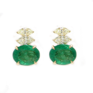 14KY <b>Emerald</b> (Oval) 2.00 CT, White Diamond (Marquise) 0.49 CT Earrings - Product Image 1