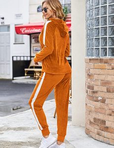 ชุดวอร์มกำมะหยี่แบบกำหนดเองคุณภาพสูงจากโรงงานโดยตรงสำหรับผู้หญิง เสื้อฮู้ดกำมะหยี่และกางเกงขายาว ชุด 2 ชิ้น - Product Image 3