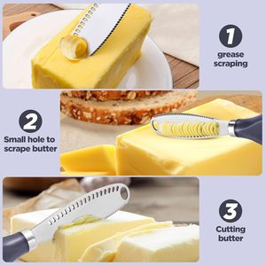 Couteau à beurre 3-en-1 en acier inoxydable avec manche en bois, trancheur et râpe à fromage pour la cuisine - Product Image 4