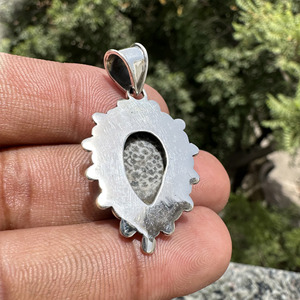 Handmade Black Coral Fossil Teardrop Pendant 925 Sterling Silver Bohemian <b>Statement</b> Filigree Pendant Wholesale Jewelry - Product Image 6