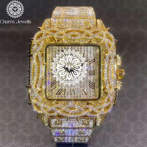 Montre de luxe rectangulaire dorée Charm_Jewells 38 mm à quartz analogique avec lunette sertie de diamants pour homme - Product Image 5