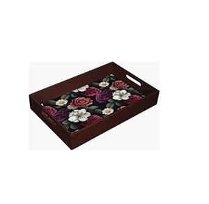 Custom Wooden Serving <b>Storage</b> Tray Set With Floral Print MDF Base Tea Coffee Breakfast Custom Logo Gift Tray For Home Kitchen - Product Image 2