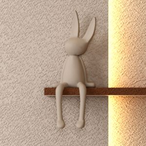 Lampes murales LED 3 couleurs réglables en forme de sculpture 3D en grès, décor avec plantes vertes simulées, vase en verre, statue de lapin, télécommande - Product Image 5