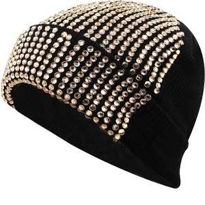 Womens Rhinestone Beanie Hat Sparkly Crystal Studded Knit <b>Winter</b> <b>Cap</b> Fashion Bling Beanie Wholesale OEM Supplier - Product Image 2