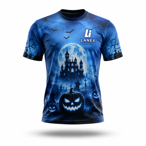 Men's Halloween T Shirt Custom 3D Digital Print Pumpkin Haunted Castle Bat Pattern Black Blue Short Sleeve Casual Shirt Apparel - Product Image 2